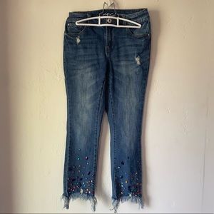 Inc Denim Frayed Crop Jeans with Gem Detail